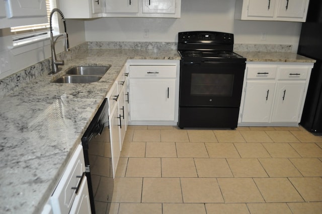 412 Poplar St, Italy, TX 76651 - kitchen with black appliances, a sink, white cabinetry, and light stone counters