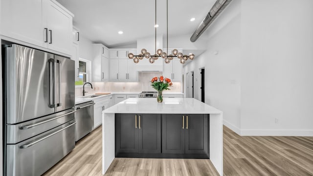 ZEPHYR2TBD Eagles Ridge Dr, Brock, TX 76087 - kitchen with appliances with stainless steel finishes, a sink, white cabinetry, light wood-style floors, and vaulted ceiling