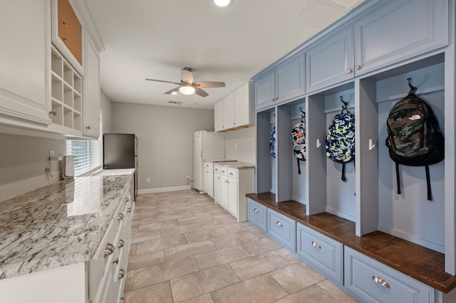 7313 Jo Will St, Colleyville, TX 76034 - mudroom featuring ceiling fan and baseboards