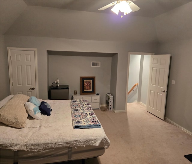 104 Olives Br, Shady Shores, TX 76208 - bedroom with vaulted ceiling, light colored carpet, and ceiling fan