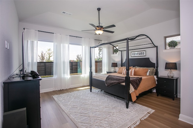 2708 Darlington Rd, Northlake, TX 76226 - bedroom featuring wood finished floors, baseboards, vaulted ceiling, and ceiling fan
