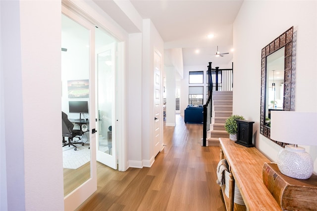2708 Darlington Rd, Northlake, TX 76226 - hall featuring an office area, wood finished floors, and stairway