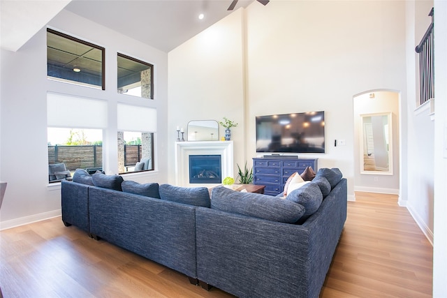 2708 Darlington Rd, Northlake, TX 76226 - living area with high vaulted ceiling, light wood finished floors, and a ceiling fan
