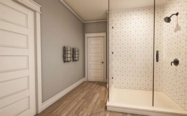 SawyerTBD County Road 3451, Paradise, TX 76073 - full bath with a stall shower, wood finished floors, ornamental molding, and baseboards