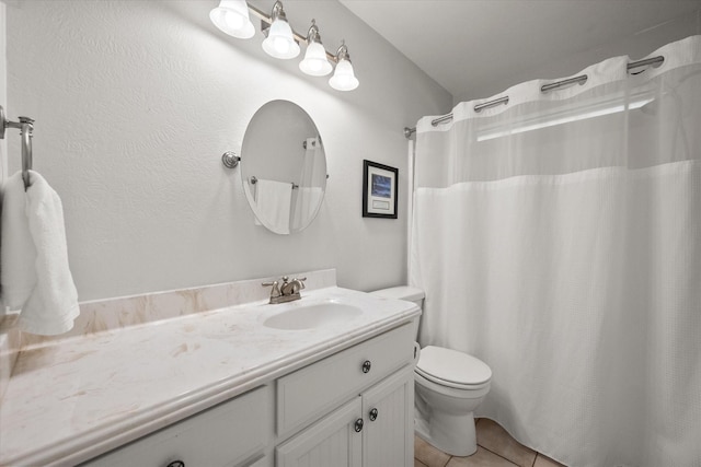 200 Oakview Cir, Mexia, TX 76667 - bathroom featuring toilet, vanity, tile patterned flooring, and a shower with shower curtain