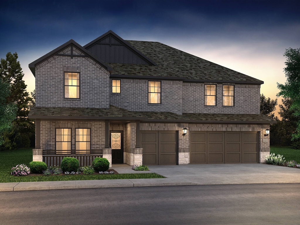 2024 Windy Trl, Princeton, TX 75407 - view of front of home featuring covered porch, brick siding, an attached garage, and concrete driveway