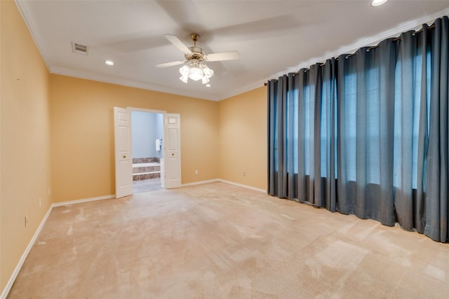 11103 Manorview Cir, Dallas, TX 75228 - unfurnished room featuring ornamental molding, baseboards, ceiling fan, light carpet, and recessed lighting
