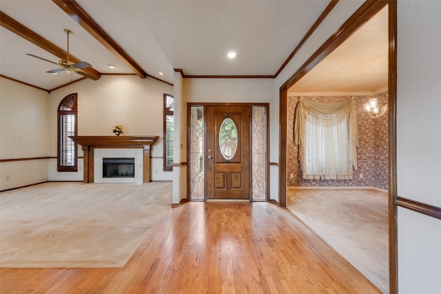 11103 Manorview Cir, Dallas, TX 75228 - entrance foyer with ceiling fan, wood finished floors, a fireplace, baseboards, and recessed lighting