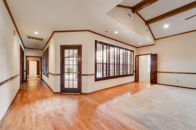 11103 Manorview Cir, Dallas, TX 75228 - empty room featuring crown molding, light wood finished floors, recessed lighting, and baseboards