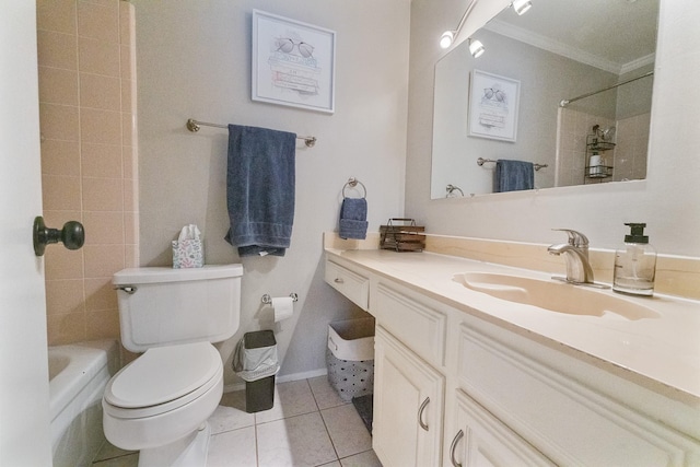 4800 Northway Dr Unit 17A, Dallas, TX 75206 - full bathroom featuring ornamental molding, vanity, tile patterned flooring, toilet, and tub / shower combination