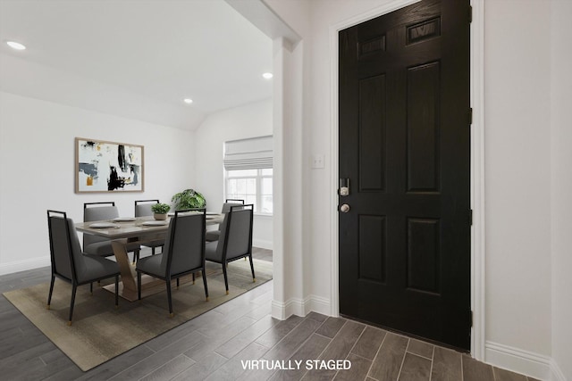 612 Amenduni Ln, Anna, TX 75409 - entrance foyer featuring baseboards, dark wood-type flooring, recessed lighting, and vaulted ceiling
