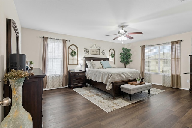 8537 Gray Shale Dr, Fort Worth, TX 76179 - bedroom featuring multiple windows, dark wood finished floors, and ceiling fan