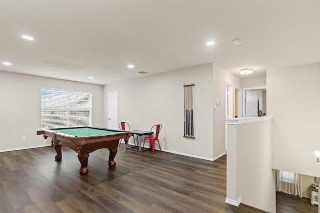 8537 Gray Shale Dr, Fort Worth, TX 76179 - playroom with dark wood-style floors, recessed lighting, baseboards, and pool table