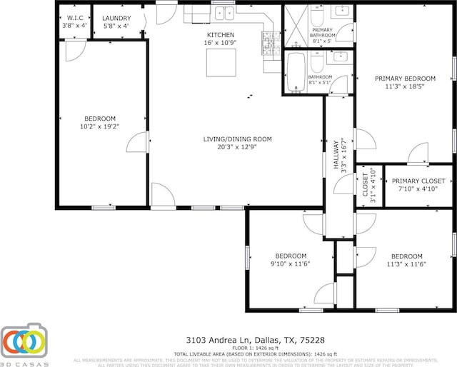 3103 Andrea Ln, Dallas, TX 75228 - view of floor plan / room layout