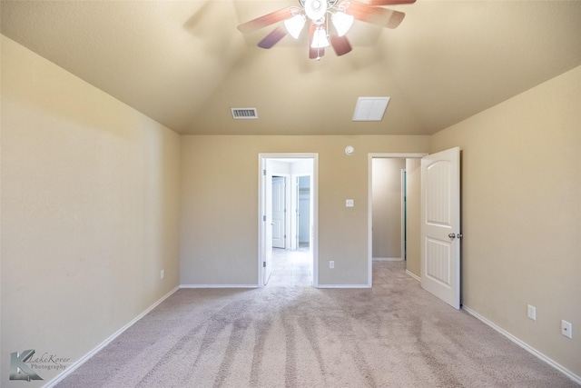 210 Miss Ellie Ln, Abilene, TX 79602 - unfurnished bedroom with carpet flooring, vaulted ceiling, baseboards, and a ceiling fan