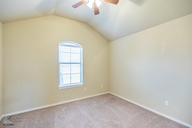 210 Miss Ellie Ln, Abilene, TX 79602 - empty room with carpet, ceiling fan, vaulted ceiling, and baseboards