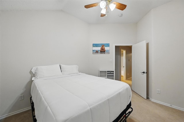 4525 Wheatland Dr, Fort Worth, TX 76179 - bedroom featuring light colored carpet, lofted ceiling, baseboards, and a ceiling fan