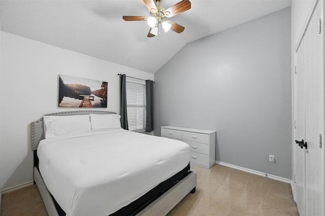 4525 Wheatland Dr, Fort Worth, TX 76179 - bedroom featuring light colored carpet, vaulted ceiling, baseboards, and a ceiling fan
