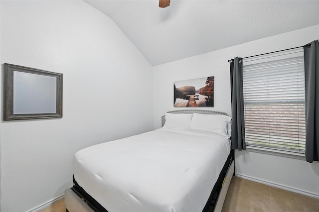 4525 Wheatland Dr, Fort Worth, TX 76179 - carpeted bedroom with lofted ceiling, baseboards, and ceiling fan