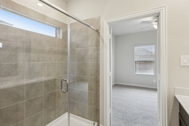 519 Willet Dr, Mckinney, TX 75069 - full bath featuring a stall shower, vanity, and ceiling fan