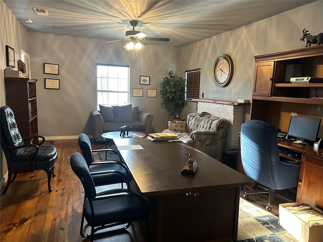 1004 Church St, Sulphur Springs, TX 75482 - home office with ceiling fan and hardwood / wood-style floors
