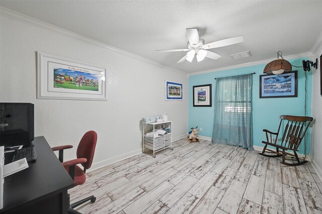 2800 E Fm 4, Cleburne, TX 76031 - office space featuring ornamental molding, wood finished floors, ceiling fan, baseboards, and a textured ceiling