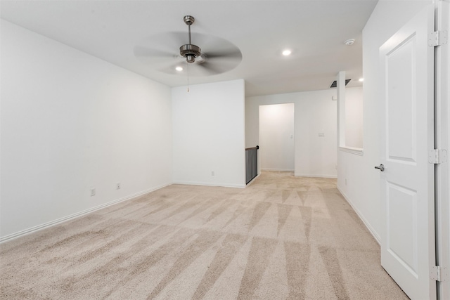 3104 Lakewood Bluffs Trl, Lewisville, TX 75010 - spare room featuring light colored carpet, ceiling fan, recessed lighting, baseboards, and a smoke detector