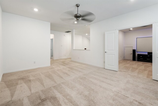 3104 Lakewood Bluffs Trl, Lewisville, TX 75010 - unfurnished living room with carpet floors, ceiling fan, baseboards, and recessed lighting