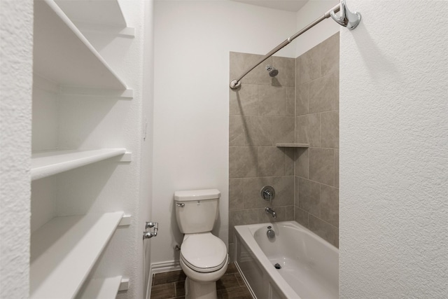 3104 Lakewood Bluffs Trl, Lewisville, TX 75010 - bathroom with toilet,  shower combination, and wood finished floors