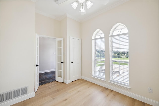 3517 Grants Lndg, Fort Worth, TX 76179 - spare room with ornamental molding, wood finished floors, baseboards, and a ceiling fan