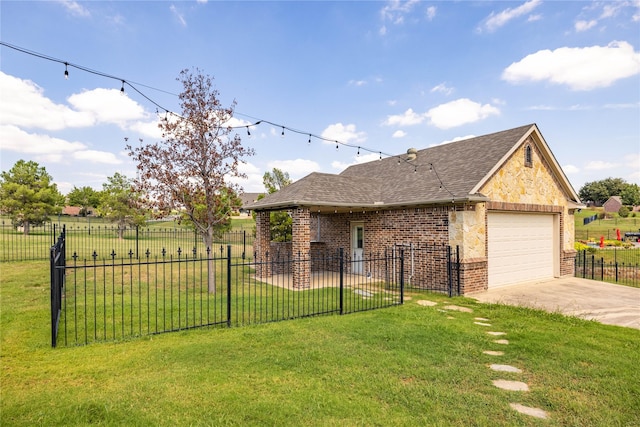 3517 Grants Lndg, Fort Worth, TX 76179 - view of home's exterior with brick siding, driveway, roof with shingles, a garage, and stone siding