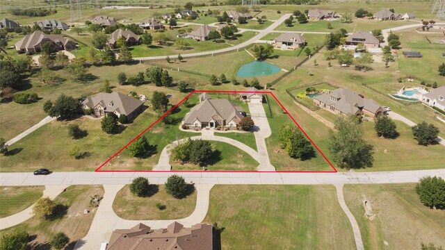 3517 Grants Lndg, Fort Worth, TX 76179 - aerial perspective of suburban area featuring property parcel outlined and a large body of water