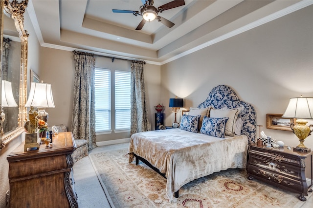 5413 Rowlett Creek Way, Mckinney, TX 75070 - bedroom featuring a raised ceiling, ceiling fan, and crown molding