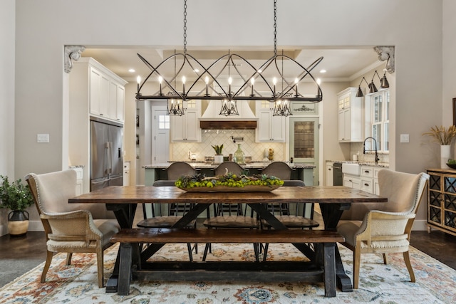7404 Sandy Lake Rd, Quinlan, TX 75474 - dining room featuring a chandelier, ornamental molding, and recessed lighting