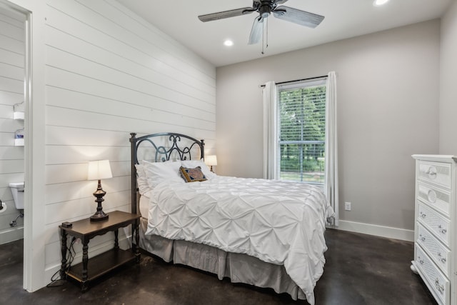 7404 Sandy Lake Rd, Quinlan, TX 75474 - bedroom featuring concrete floors, recessed lighting, a ceiling fan, and baseboards