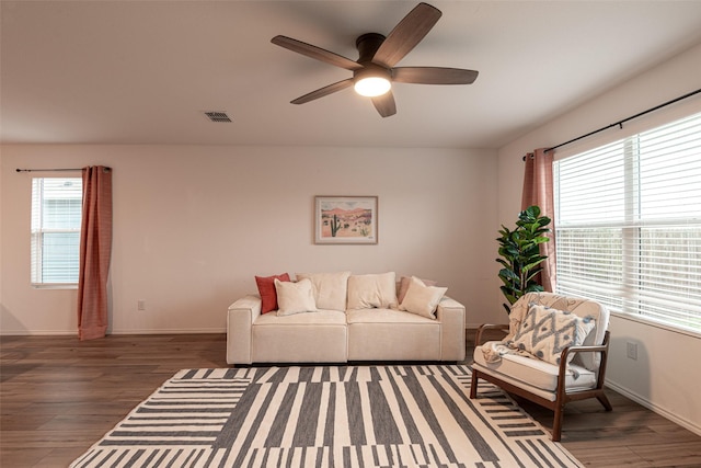 723 Cochran Dr, Princeton, TX 75407 - living room featuring ceiling fan, wood finished floors, and baseboards