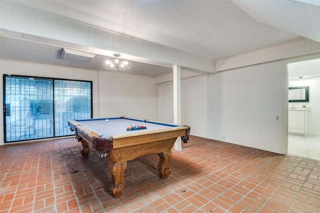 606 Quiram Ln, Kemp, TX 75143 - playroom featuring brick floors and billiards table