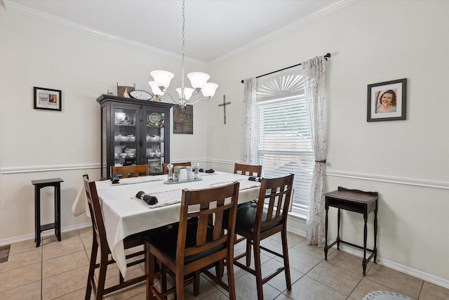 568 Willowview Dr, Saginaw, TX 76179 - dining area with crown molding, a chandelier, light tile patterned floors, and baseboards