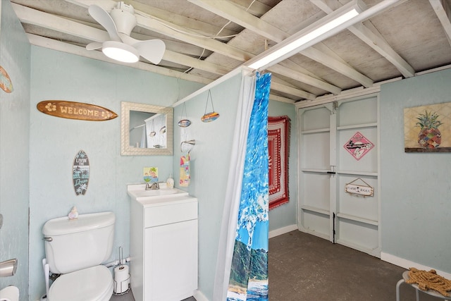 568 Willowview Dr, Saginaw, TX 76179 - full bathroom with concrete flooring, a shower with shower curtain, toilet, and vanity