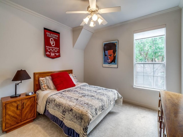 4138 Towne Green Cir, Addison, TX 75001 - bedroom featuring light carpet, ornamental molding, baseboards, and ceiling fan
