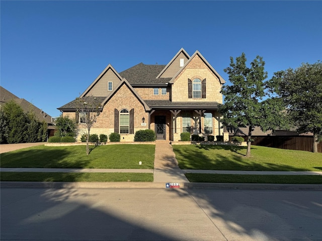 2802 Castlereach St, Trophy Club, TX 76262 - view of front of house with stone siding, covered porch, brick siding, and a shingled roof