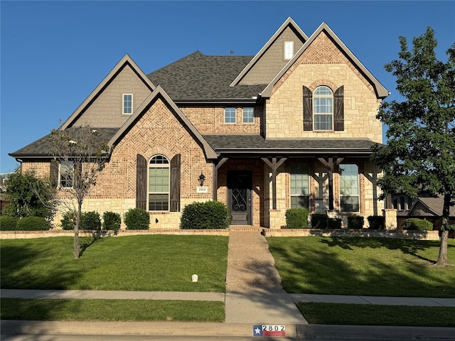 2802 Castlereach St, Trophy Club, TX 76262 - view of front facade featuring a front yard, stone siding, and brick siding