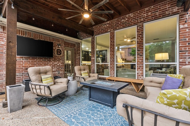 5213 Evening Sun Dr, Frisco, TX 75034 - view of patio featuring a ceiling fan and a fire pit