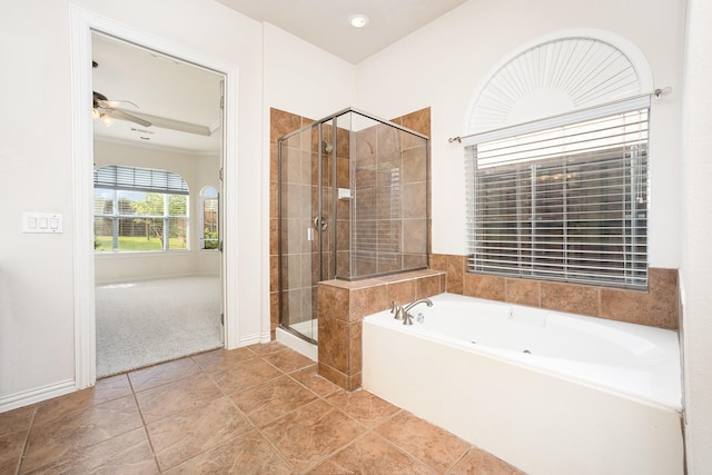 549 Verbena Ln, Frisco, TX 75036 - full bath featuring a stall shower, a garden tub, and ceiling fan