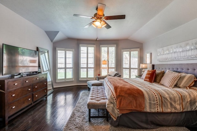 3103 Whispering Pine Blvd, Melissa, TX 75454 - bedroom featuring vaulted ceiling, dark wood-style flooring, and a ceiling fan