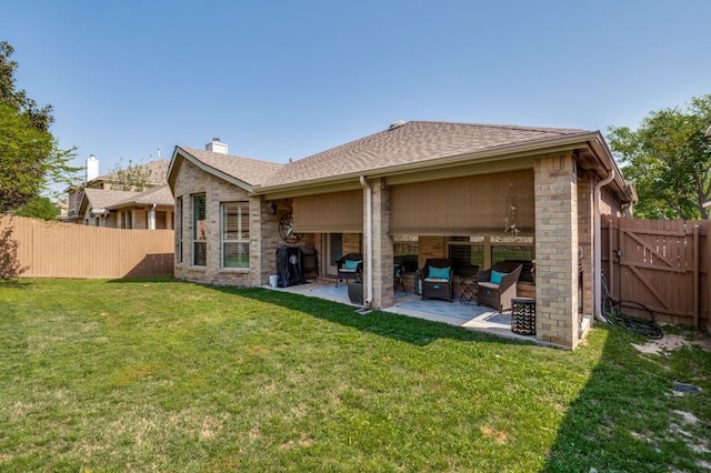 3103 Whispering Pine Blvd, Melissa, TX 75454 - rear view of house featuring a patio, a chimney, stone siding, and an outdoor living space
