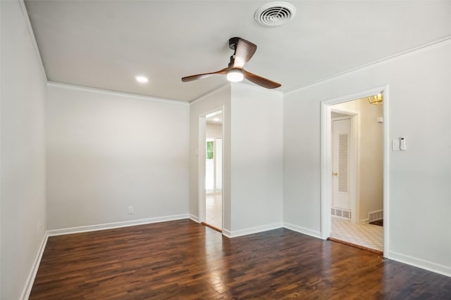 4809 Ira St, Haltom City, TX 76117 - unfurnished room with ornamental molding, dark wood-style flooring, baseboards, ceiling fan, and recessed lighting
