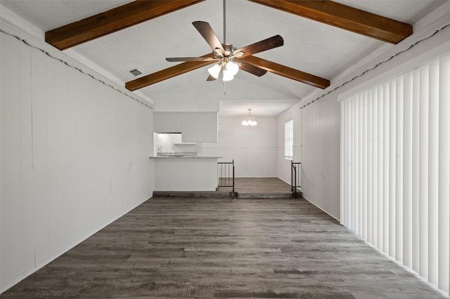 230 NE Craig St, Burleson, TX 76028 - unfurnished living room featuring ceiling fan, dark wood finished floors, and a chandelier