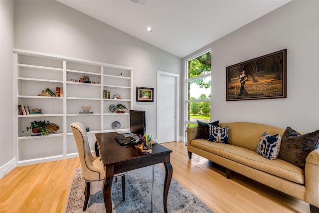 5624 Melshire Dr, Dallas, TX 75230 - home office with light wood-type flooring, vaulted ceiling, and recessed lighting