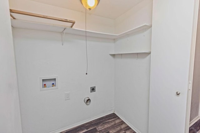 2031 Kings Rd, Carrollton, TX 75007 - washroom with washer hookup, electric dryer hookup, dark wood finished floors, and baseboards